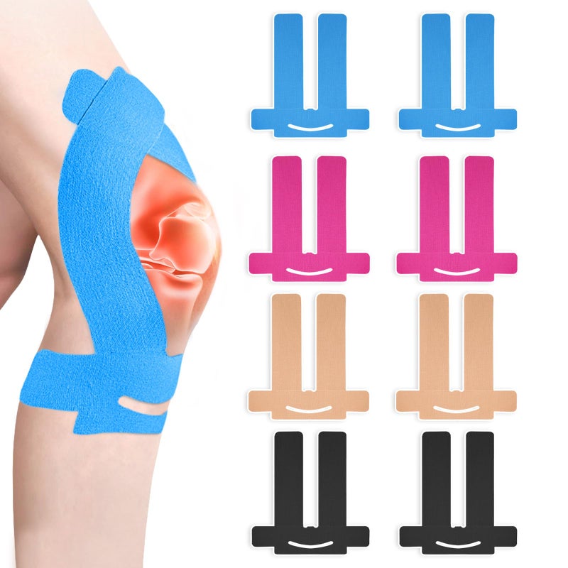 Flintronic 8PCS Precut Kinesiology Tape for Knee, Elastic Waterproof Sports Tapes, Breathable Knee Tapes for Knee Pain, Provide Support and Stability to Muscle, for Knees Shoulders Ankles Wrists